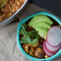 Sprouted Bean and Farro Chili