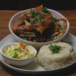 Sri Lankan Crab Curry with Coconut Rice and Pineapple Salad