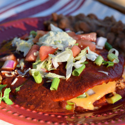 Stacked Red Chile Enchiladas with Vegan Cheese Sauce