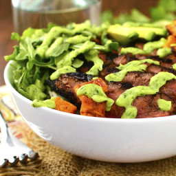 Steak and Sweet Potato Bowls with Avocado-Cilantro Drizzle
