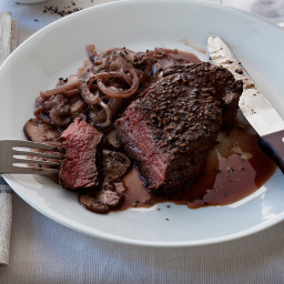 Steak Au Poivre with Mushroom Demi-Glace