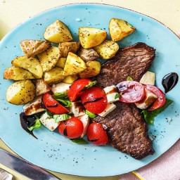 Steak Caprese with Mozzarella, Tomatoes, and Herbed Potatoes