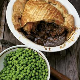 Steak, Guinness & cheese pie with a puff pastry lid