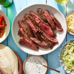 Steak, Pepper and Onion Fajitas with Tangy Slaw