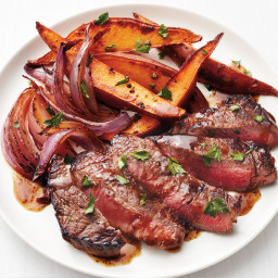 Steak with Beer Sauce and Sweet Potatoes