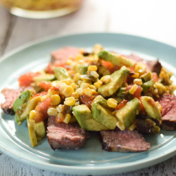 Steak with Grilled Corn Avocado Salad