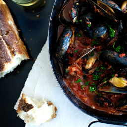 Steamed Mussels with Tomato-and-Garlic Broth