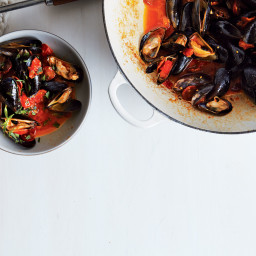 Steamed Mussels with Tomato and Chorizo Broth