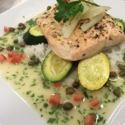 Steamed Salmon with Lemon Herb Vinaigrette and Capers
