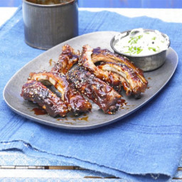 Stickiest-ever BBQ ribs with chive dip