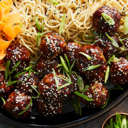 Sticky Asian Meatballs with Udon Noodles