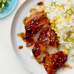 Sticky Chicken with Scallion and Corn Rice