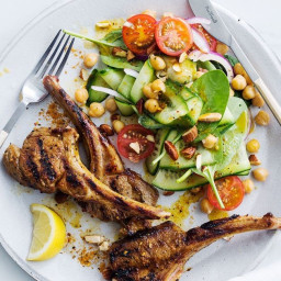 Sticky lamb chops with chickpea salad