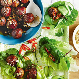 Sticky quinoa and chicken meatball lettuce cups