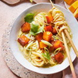 Sticky roasted squash and noodle soup