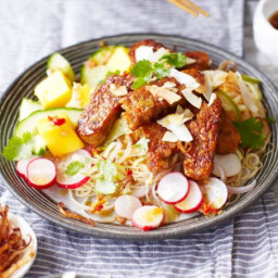Sticky tempeh, mango and lime noodle salad