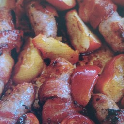 Sticky apple, sausage and bacon