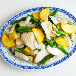 Stir-Fried Cod With Yellow Squash and Asparagus Recipe