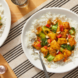 Stir-Fried Curry Chicken & Vegetables over Creamy Coconut Rice