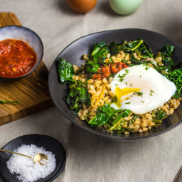 Stir-Fried Farro With Garlicky Kale and Poached Egg Recipe