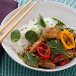 Stir-Fried Ginger-Basil Chickenwith Tinkerbell Peppers and Coconut Rice