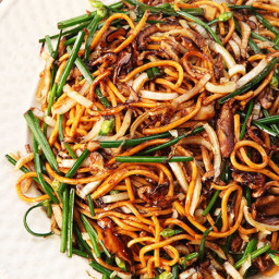 Stir-Fried Lo Mein With Charred Cabbage, Shiitake, and Chives