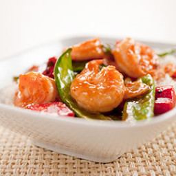 Stir-Fried Shrimp with Snow Peas and Red Bell Pepper in Hot and Sour Sauce