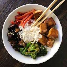 Stir Fry with Sesame Veggies and Roasted Almond Butter Tofu
