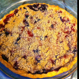 Strawberry and blueberry pie with crumble topping