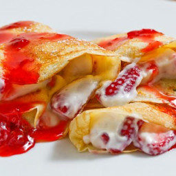 Strawberry and Mascarpone Crepes with Strawberry Syrup