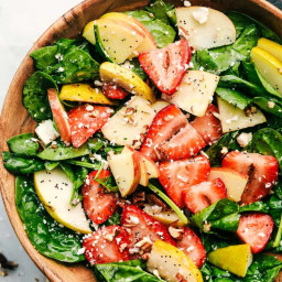 Strawberry, Apple, and Pear Spinach Salad with an Apple Cider Poppyseed Dre