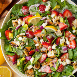 Strawberry Avocado Spinach Salad with Grilled Chicken and Lemon Poppy Seed 