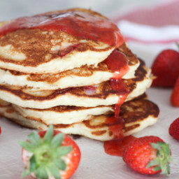 Strawberry Buttermilk Pancakes with Fresh Strawberry Syrup