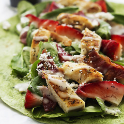 Strawberry Chicken Bacon and Spinach Wraps with Poppyseed Dressing