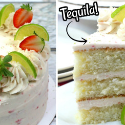 Strawberry Margarita Cake with Tequila Buttercream Frosting