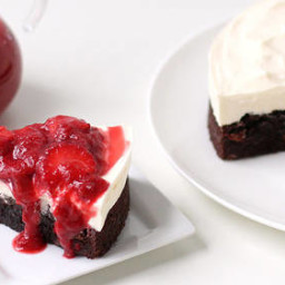 Strawberry-Rhubarb Brownie Cheesecake