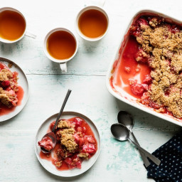 Strawberry Rhubarb Compote with Matzo Streusel Topping recipe | Epicurious.