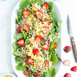 Strawberry Salad with Buckwheat and Pesto Dressing