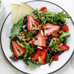 Strawberry Salad with Coconut Bacon & Black Pepper Vinaigrette