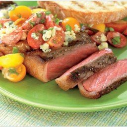 Strip Steaks with Tomato and Blue Cheese Vinaigrette