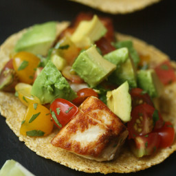 Striped Bass Fish Tacos with Heirloom Tomato Salsa and Avocado