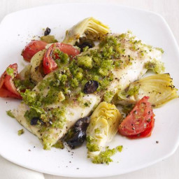 Striped Bass With Artichokes and Olives