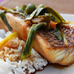 Striped Bass Poached In Spicy Soy Sauce