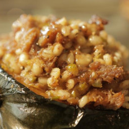 Stuffed Acorn Squash with Sausage, Barley and Goat Cheese