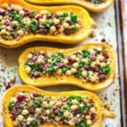 Stuffed Butternut Squash with Quinoa Cranberries and Kale