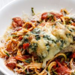 Stuffed chicken breast with zoodles and tomato sauce