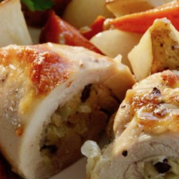 Stuffed Chicken Thighs with Roasted Potatoes and Carrots Recipe