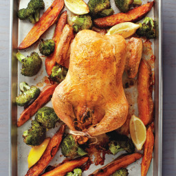 Stuffed Chicken with Roasted Broccoli and Sweet Potatoes