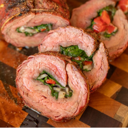 Stuffed Flank Steak with Spinach, Peppers, and Cheese