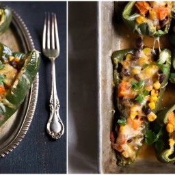 Stuffed Poblano Peppers with Black Bean, Corn and Sweet Potato